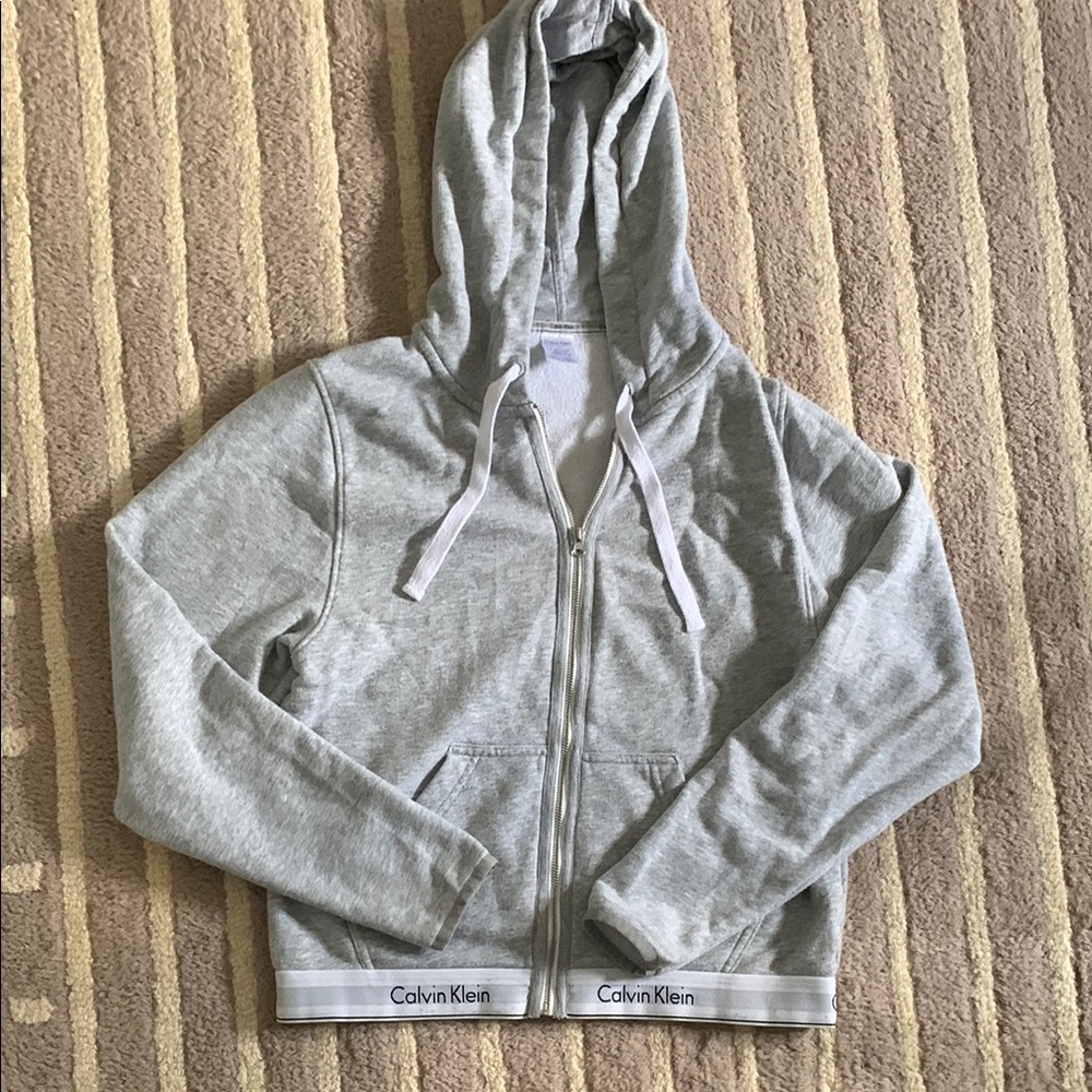 Women’s Calvin Klein Light Gray Hoodie with Logo Trim